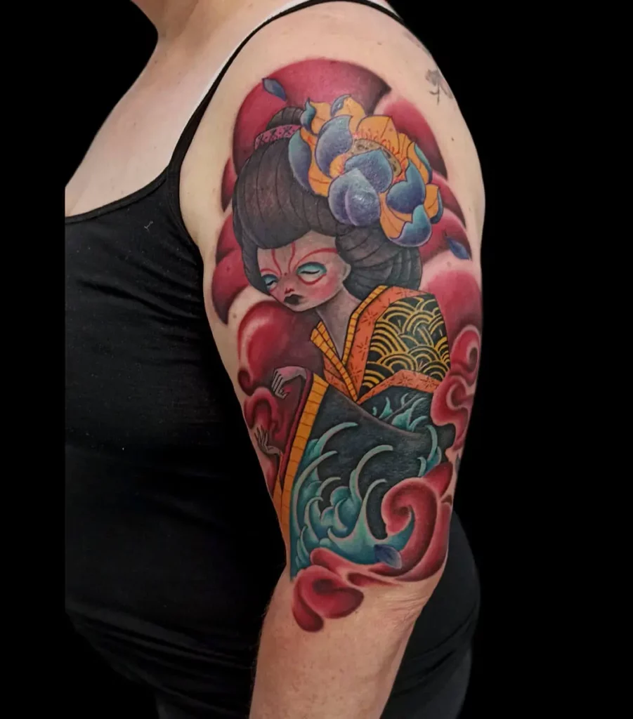 Tatuador de estilo japonés en Madrid - Tatuaje a color - Geisha - Brazo